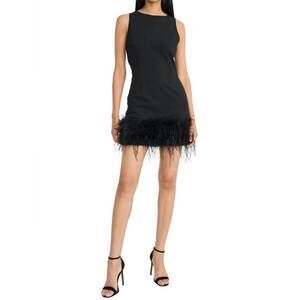 NEW DONNA MORGAN solid sheath dress with feathered hem in black